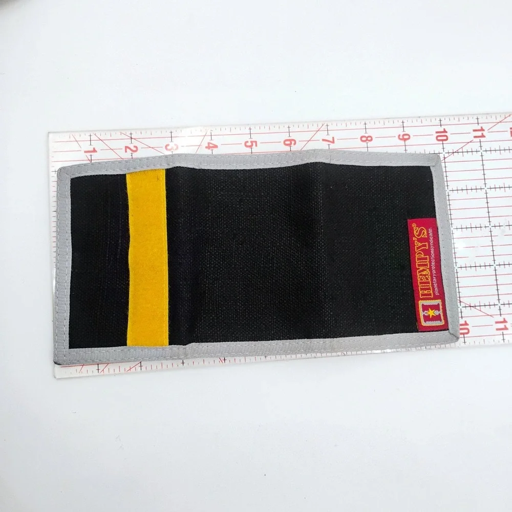 Hempy's Black Canvas Tri-Fold Wallet Eco Hemp Durable ID Window VTG 90s Y2k